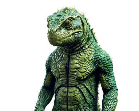 A captivating portrait of a reptilian humanoid, the Lizard Man of Scape Ore Swamp, showcasing intricate scale details and vibrant green hues, an enchanting fusion of fantasy and realism