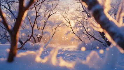 Obraz premium View through trees into the snowy wonderland of winter.