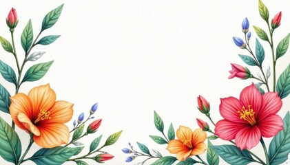 Fototapeta premium Watercolor flowers and foliage with leaf pattern, watercolor painting, natural designs
