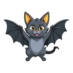 Cute Chibi White Bat with Wings and Big Eyes Adorable Cartoon Illustration. Adorable White Bat Cat Hybrid with Blue Wings Cute Cartoon Illustration on white background