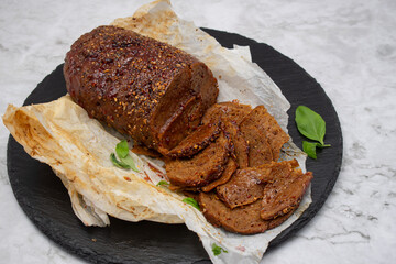 Pastrami seitan, vegan meat alternative