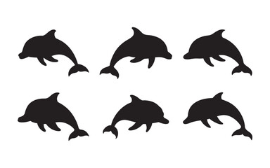 Dolphin silhouettes set, large pack of vector silhouette design, Dolphin fish animal silhouette. Good use for symbol, logo, mascot, web icon, sticker design, sign, or any design you want