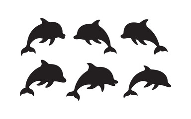 Dolphin silhouettes set, large pack of vector silhouette design, Dolphin fish animal silhouette. Good use for symbol, logo, mascot, web icon, sticker design, sign, or any design you want