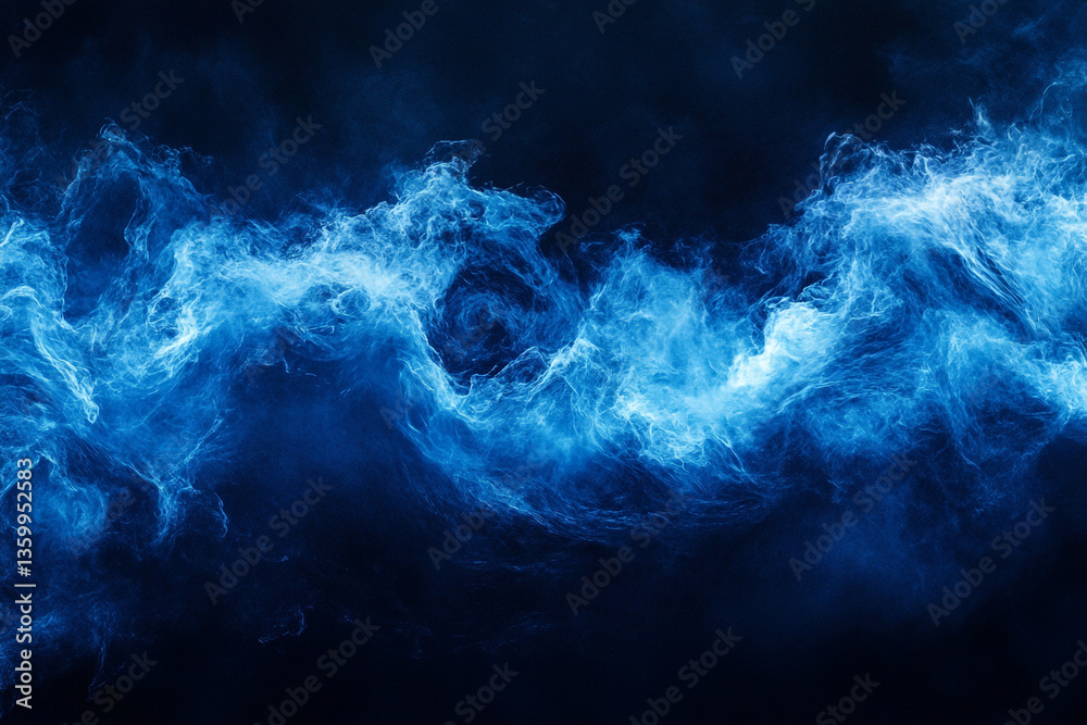 Poster abstract blue smoke effect floating in dark space creating a dynamic and ethereal atmosphere look