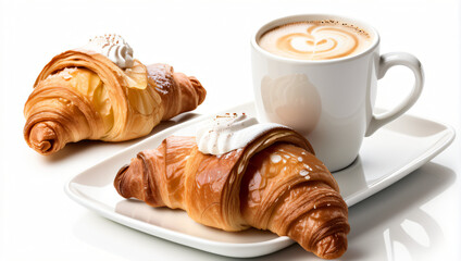 Petit déjeuné français, café croissant et pomme