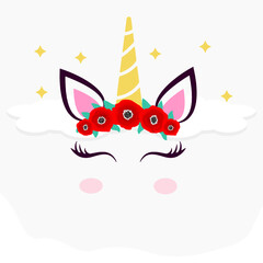 Magical Unicorn Character for Children's Birthdays, Invitation Blank, No Text, Vector Illustration, Poppy Flowers
