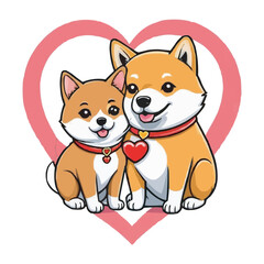 Naklejka premium Cartoon Dogs in Red Heart Symbolizing Friendship and Love. Cute Dogs and Inside a Red Heart. Pet Love Concept Pet Love Illustration on white background