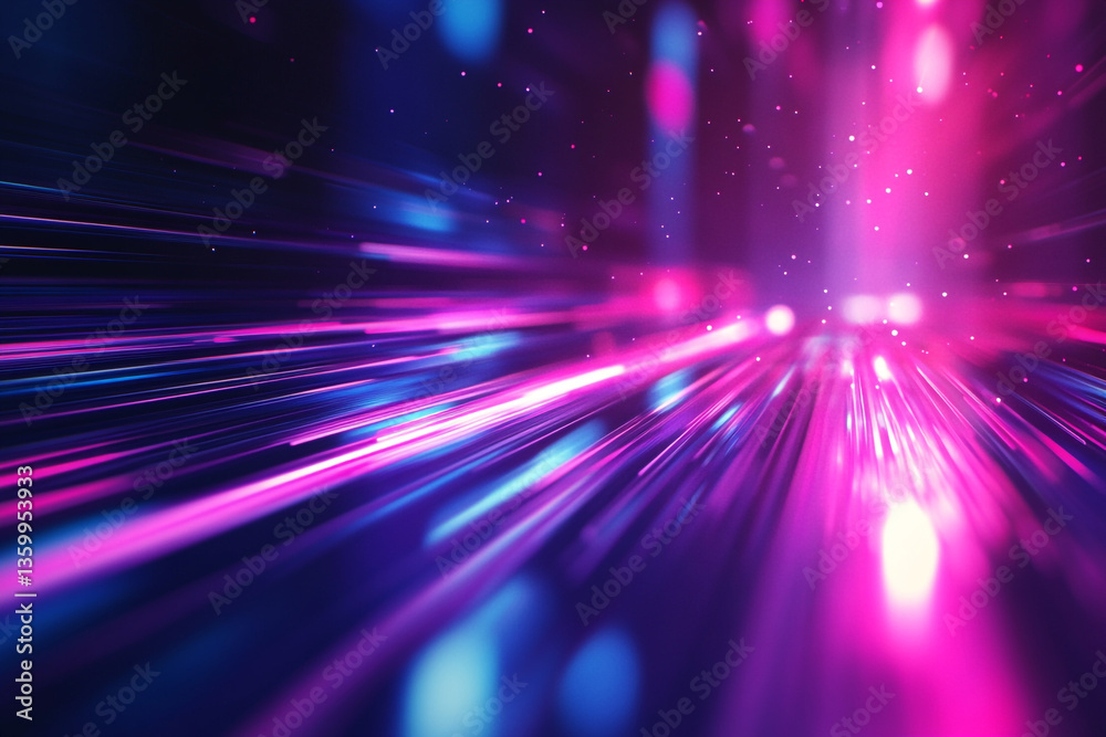 Poster abstract background with pink and blue light trails creating a futuristic and dynamic effect