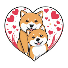 Cartoon Dogs in Red Heart Symbolizing Friendship and Love. Cute Dogs and Inside a Red Heart. Pet Love Concept Pet Love Illustration on white background