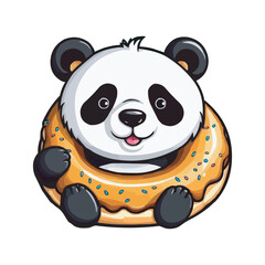 Cute Panda with Donut Vector Illustration cartoon cute panda vector design climbing and hugging a big donut. Kawaii Panda in Donut Vector Illustration, Cute Animal Design on white background