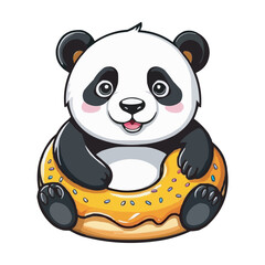Cute Panda with Donut Vector Illustration cartoon cute panda vector design climbing and hugging a big donut. Kawaii Panda in Donut Vector Illustration, Cute Animal Design on white background