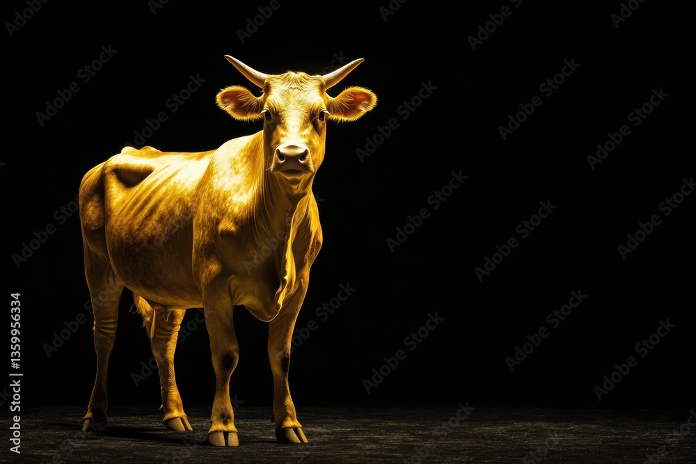Leinwandbilder luxurious golden cow standing elegantly against a deep black background creating a premium and high-
