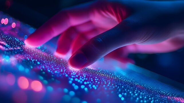 A close-up of scientist's hands working with advanced nanomaterials under microscope