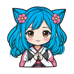 Kawaii Chibi Girl in School Uniform Vector Illustration, Cute Anime Character. Kawaii Chibi Girl Character with Pigtails and Uniform, Cute Cartoon Illustration on white background