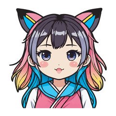 Kawaii Chibi Girl in School Uniform Vector Illustration, Cute Anime Character. Kawaii Chibi Girl Character with Pigtails and Uniform, Cute Cartoon Illustration on white background