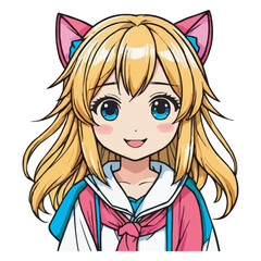 Kawaii Chibi Girl in School Uniform Vector Illustration, Cute Anime Character. Kawaii Chibi Girl Character with Pigtails and Uniform, Cute Cartoon Illustration on white background