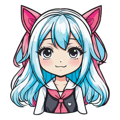 Kawaii Chibi Girl in School Uniform Vector Illustration, Cute Anime Character. Kawaii Chibi Girl Character with Pigtails and Uniform, Cute Cartoon Illustration on white background