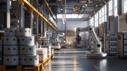 Advanced robot functioning in a warehouse setting demonstrating high efficiency and technological innovation in industry