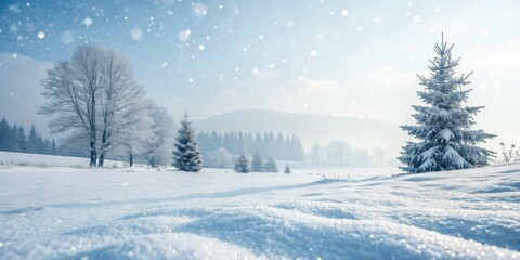 Obraz premium Festive snowy background, ideal for Christmas cards. Double exposure creates a winter wonderland with ample copy space.