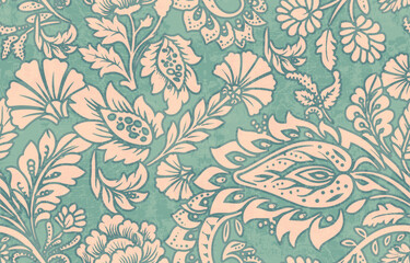 Abstract Paisley Traditional Scribble Style Hand Drawn Ikat Seamless Vector Pattern Trendy Fashion Colors Perfect for Allover Fabric Print or Wall Paper Damask Ethnic Concept Bright Orange White Tones