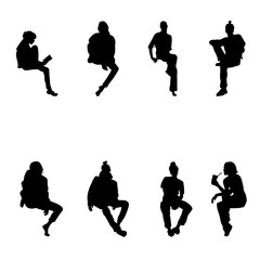 8 png silhouettes of people in sitting postures	
