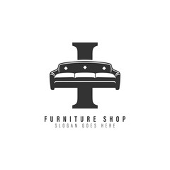 Letter I Sofa Logo Design. Alphabet I Furniture icon