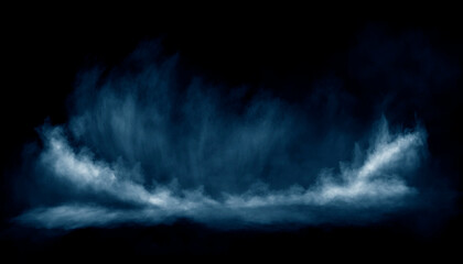 Night water with fog, magical glow of neon light above the water surface, night scene.