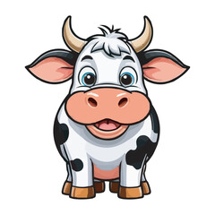 Cute Cartoon Cow with Black and White Spots on White Background. Adorable Cartoon Cow Illustration Kawaii Cow Drawing. Adorable Cartoon Cow Artwork. Cute Farm Animal Design