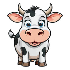 Cute Cartoon Cow with Black and White Spots on White Background. Adorable Cartoon Cow Illustration Kawaii Cow Drawing. Adorable Cartoon Cow Artwork. Cute Farm Animal Design