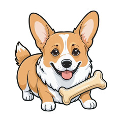 Adorable Cartoon Puppy with Bone. Cute Dog Illustration on white background. Cartoon Dog with Bone Cute Puppy Character Design vector Illustration