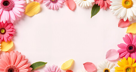 Obraz premium Floral frame with colorful petals for seasonal events, discounts, greetings, and greeting cards