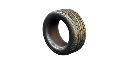 Black Tire with Gold Detailing Displaying Unique Tread Design