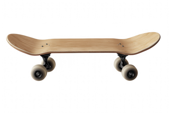Brown Wooden Skateboard Deck with Black Trucks and Off-White Wheels