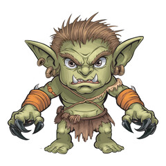 A goblin cartoon character sticker. Menacing Blue Goblin Monster Cartoon Illustration. Mythical Goblin Clipart. Cartoon Goblin with Sharp Teeth. Angry Troll Character for Fantasy & Gaming Designs