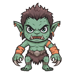 Obraz premium A goblin cartoon character sticker. Menacing Blue Goblin Monster Cartoon Illustration. Mythical Goblin Clipart. Cartoon Goblin with Sharp Teeth. Angry Troll Character for Fantasy & Gaming Designs