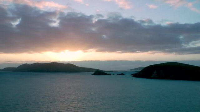 Sunset at the Blasket Islands on Dingle Peninsula seen from the Slae Head drive, Co.Kerry, Ireland