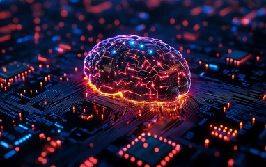 Fototapeta premium AI brain on circuit board. Neural network.