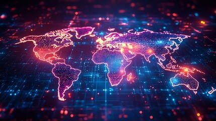 Fototapeta premium Global network connection, digital world map