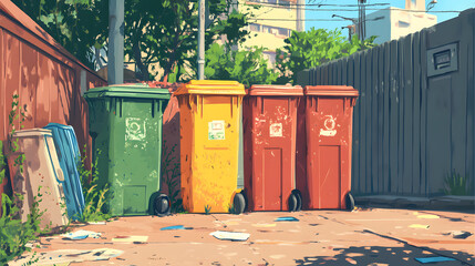 Obraz premium Trash Cans Lofi Cartoonish illustration