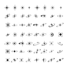 Collection of Various Star and Sparkle Icons and Symbols on White Background