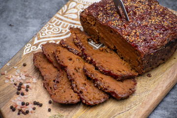 Seitan made of gluten, baked with spices