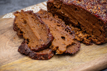 Seitan made of gluten, baked with spices
