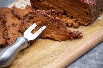 Seitan made of gluten, baked with spices