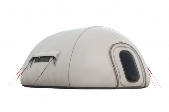 Inflatable Beige Dome Tent with Large Window and Guy Lines