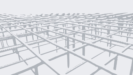 The image depicts a digitally rendered, abstract three-dimensional grid structure.  The grid is composed of numerous white, uniformly sized, interconnected lines forming a repeating rectangular