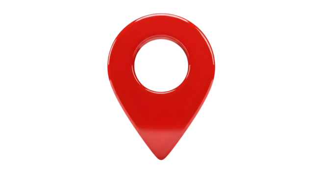Bright Red Location Pin Icon Isolated on a Transparent Background Representing Navigation and Geolocation for Maps and Travel Applications