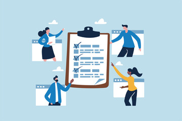 Meeting agenda, strategy planning communication, checklist or todo list for teamwork, brainstorm or work discussion, task or meeting reminder clipboard, business people meeting with agenda checklist.