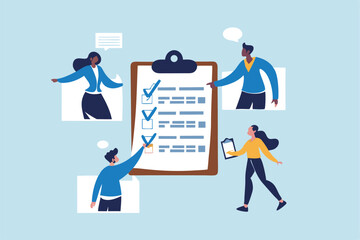 Meeting agenda, strategy planning communication, checklist or todo list for teamwork, brainstorm or work discussion, task or meeting reminder clipboard, business people meeting with agenda checklist.