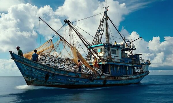 Highlighting the teamwork of a crew fighting illegal fishing practices on International Day to Combat Illegal Fishing made with Generative AI technology