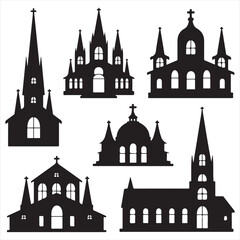 Obraz premium SET VECTOR VARIOS CHRUCH SILHOUETTES, WEDDING, CHRISTMAS